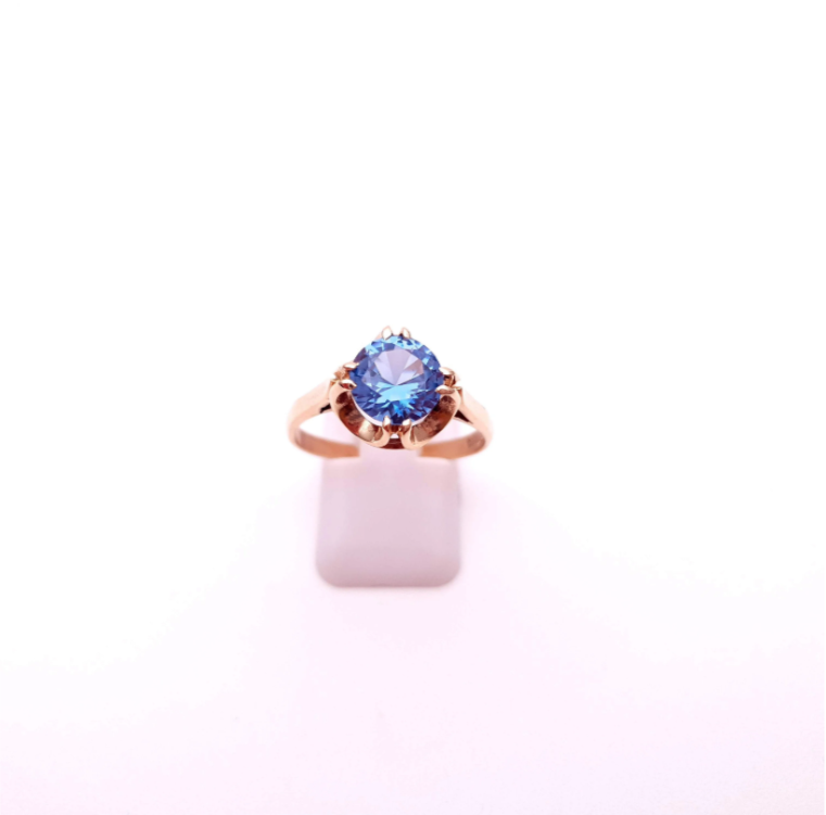 9ct Yellow Gold Bright Blue Cubic Zirconia CZ Solitaire Ring