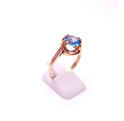 9ct Yellow Gold Bright Blue Cubic Zirconia CZ Solitaire Ring