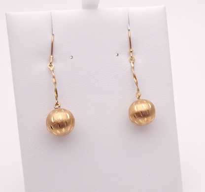 9ct yellow gold, textured Ball Drop Earrings