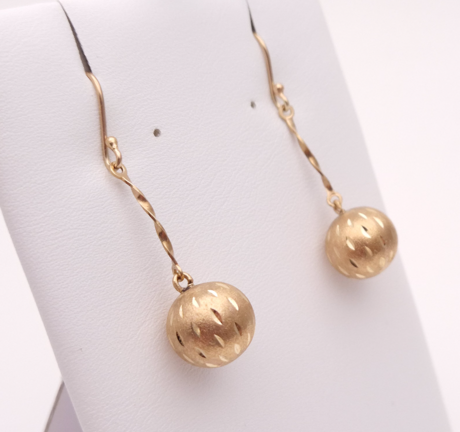 9ct yellow gold, textured Ball Drop Earrings
