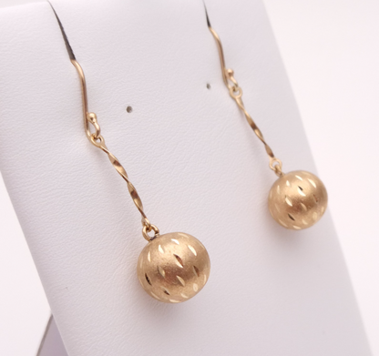 9ct yellow gold, textured Ball Drop Earrings