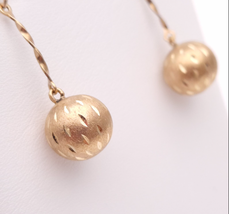 9ct yellow gold, textured Ball Drop Earrings