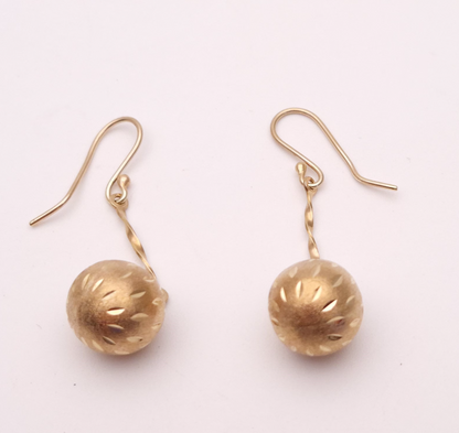 9ct yellow gold, textured Ball Drop Earrings