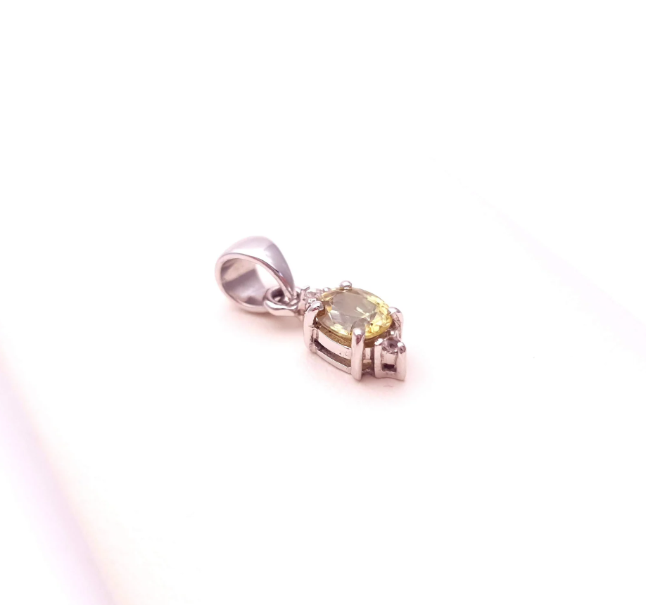 9ct white gold small white cz  and green peridot stone drop pendant