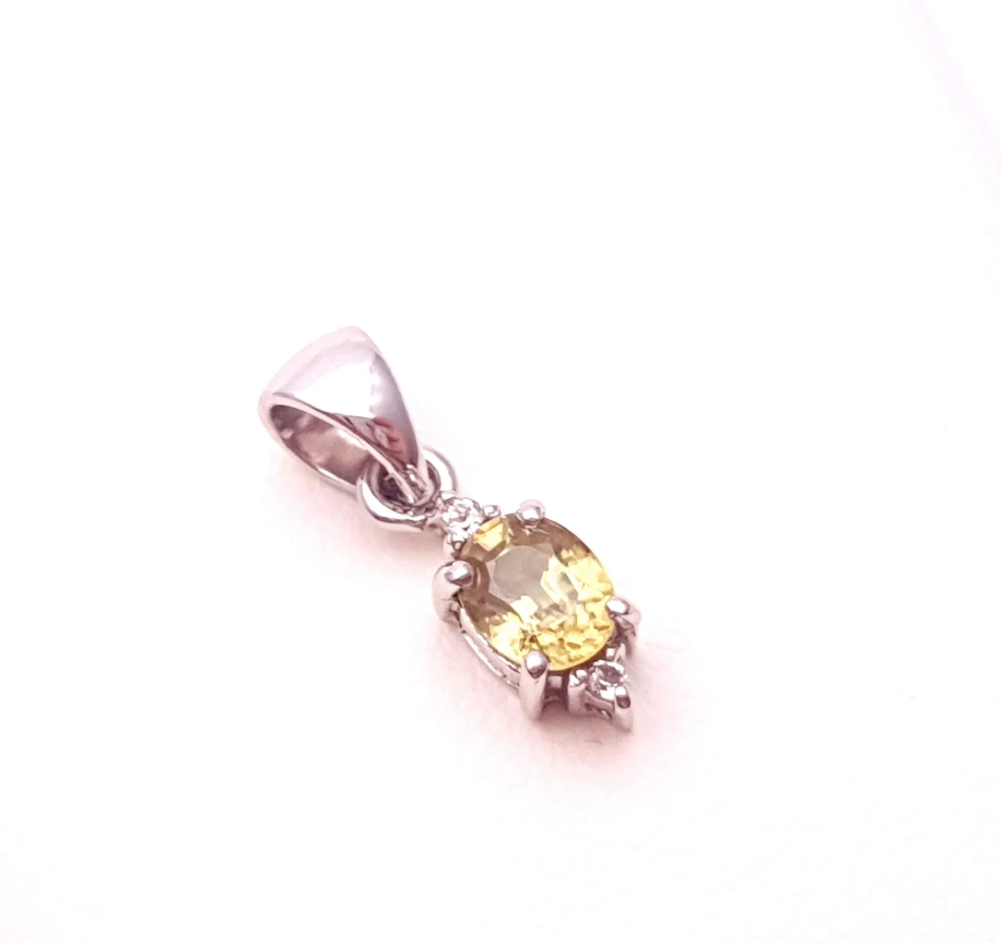 9ct white gold small white cz  and green peridot stone drop pendant