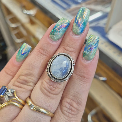Sterling Silver Large Chunky Labradorite Oval Solitaire Ring