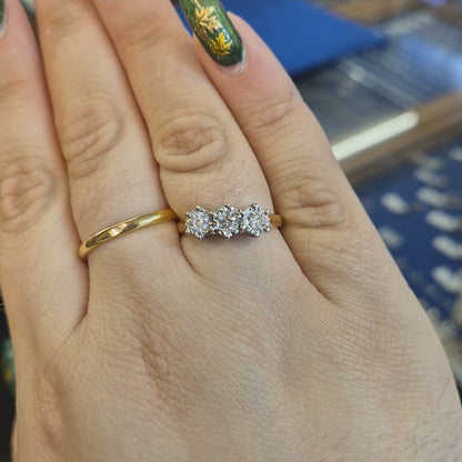 18ct Yellow Gold Illusion Set Diamond Trilogy Ring 0.5TCW